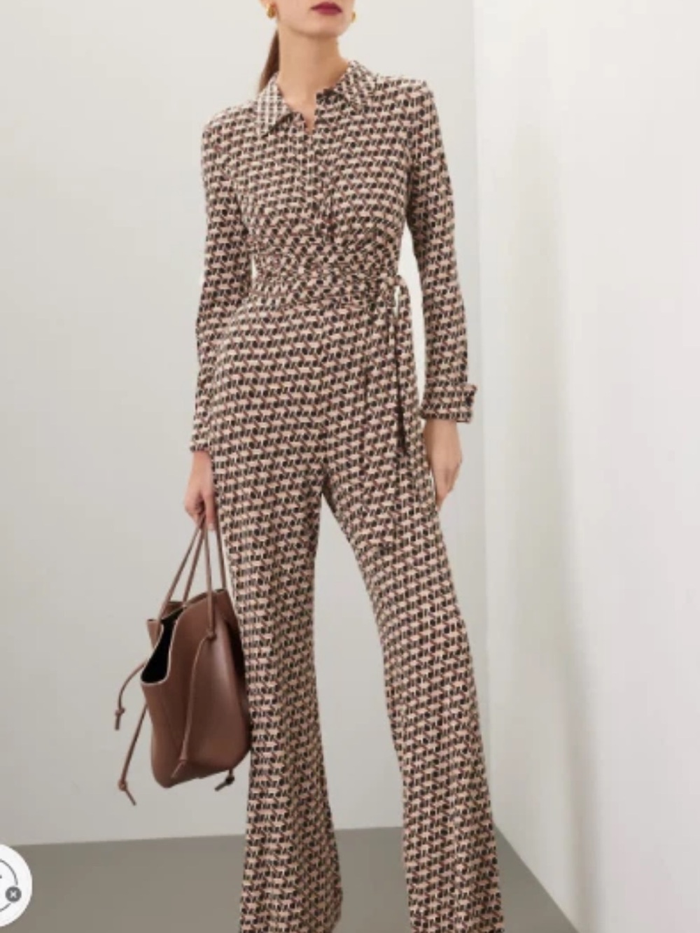 Diane von Furstenberg Michelle Geometric Print Tie Waist Jumpsuit - size Small